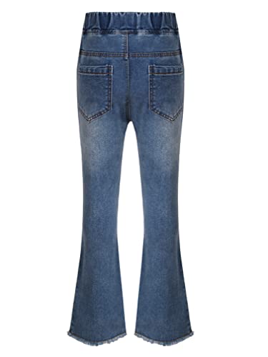 easyforever Kids Girls Flared Jeans Tassel Irregular Hem Beads Bell Bottom Trousers Casual Denim Pants Age 5-14 Years2
