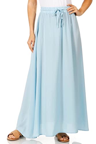 Best Swing Skirts for Boots and Sneakers 15 Denim Blue Maxi Skirts for Women Long Length Reg & Plus Size Skirts for Women & Teens, Summer Beach Coverup Skirt Aline Flowy Elastic High Waisted Midi Womens Skirts (Small, Denim)