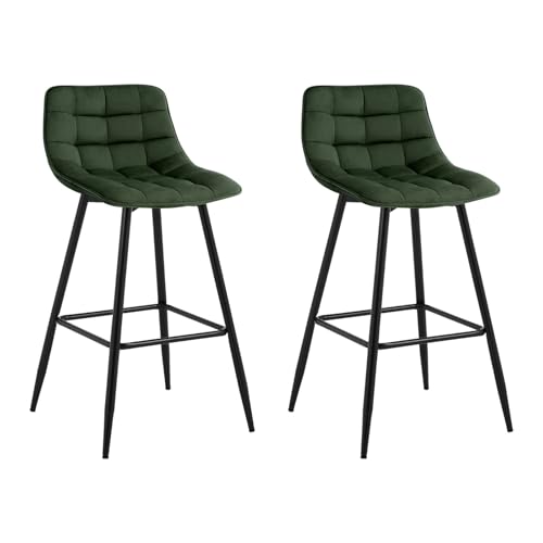 WOLTU Lot de 2 Tabouret de Bar Design Chaise Haute pour Bar Bistro siège en Velours avec Repose-Pieds Cadre en métal,Vert Foncé