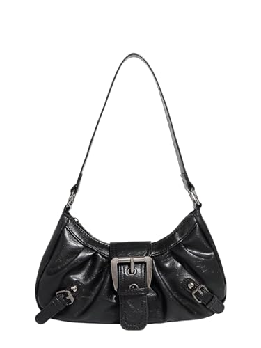 Image of QWINEE Women's Vintage Buckle Shoulder Bag Y2K Punk PU Leather Handbag Clutch Purse