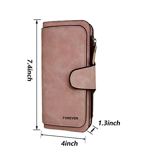 Image of Womens Long Leather Wallet, RFID Blocking Leather Pocket Wallet Ladies Mini Purse with ID Window