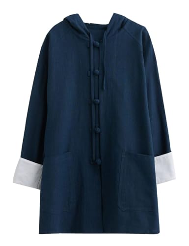 LUZU JUNU Mens Long Sleeve Linen Cotton Hippie Shirts Retro Style Drawstring Hoodie Jacket Button Up Sweatshirts2