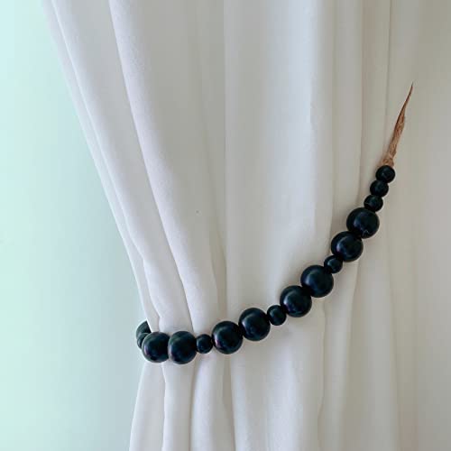 ZILucky Set of 2 Curtain Tie Backs, Natural Wood Drape Tiebacks, Window Treatment, Farmhouse Garland, Boho Decor Accessories (Primary Wood - Black)