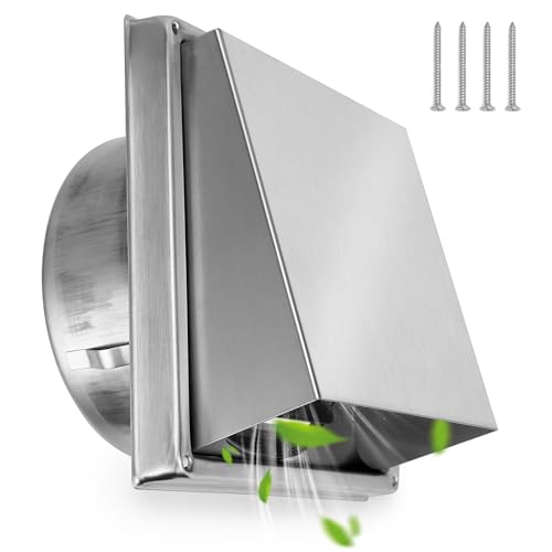 Stanbroil 6 Inch Dryer Vent Cover Outdoor Walls, Stainless Steel External Extractor Wall Vent Cushioned Non-Return Flap, Outside Airflow Vent Replacement Hood