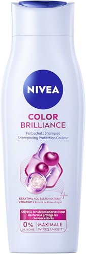 NIVEA Color Brilliance Colour Protection Shampoo (250 ml), Keratin Shampoo with Acai Berry Extract for Coloured Hair, Hair Shampoo for Longer Colour Protection and Natural Shine