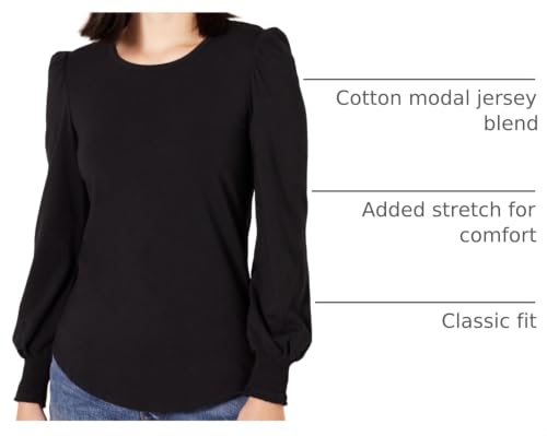 Image of Amazon Essentials Women's Long-Sleeve Crewneck Smocked Cuff T-Shirt