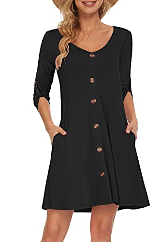 Image of MISFAY Women's Summer Spaghetti Strap Casual Swing Tank Beach Cover Up Dress with Pockets