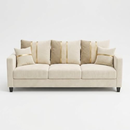 Image of Jester Plush Comfort Sofa | 3 Seater | Luxury Velvet Suede Fabric | Modern Living Room Sofa | Cream