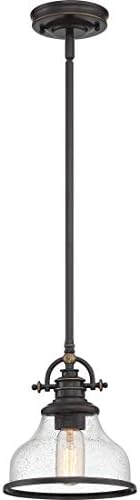 Quoizel Grant Mini Pendant Lighting, 8 Inch 1-Light Palladian Bronze Clear Seeded Glass Pendant Light, Hanging Ceiling Light for Kitchen Island, Dining Room, Hallway, Bedroom, Bar, Cafe or Office