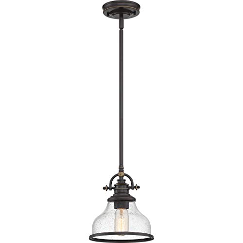 Quoizel Grant 8" Mini Pendant Light, Palladian Bronze with Clear Seeded Glass, 13" 48" Adjustable Height for Kitchen Island or Bar