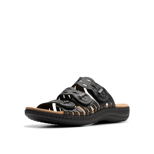 Clarks Women's Laurieann Ruby Flat Sandal, Black Leather, 9 Wide