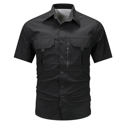 Chemise de travail homme coton boutonnée à manches courtes coupe ajustée en couleur unie