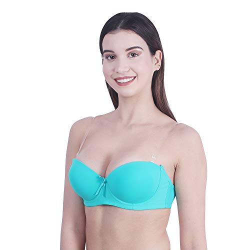 Image of Brachy Women Cotton Nylon Spandex Padded Underwire Strapless Backless Invisible Clear Transparent Back Push up Bra with (Free Extra Transparent Strap)