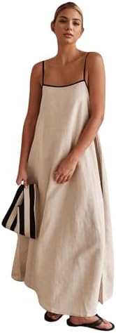 CHARTOU Women Summer Spaghetti Straps Linen Sleeveless Maxi Long ...