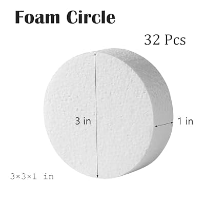 YURN Craft 32-Pack 3 Inch Foam Circles, 1 Thick, Round Foam Discs for DIY Projects, Cakes Decorations, Sculpture, Modeling, Arts and Crafts Supplies. 331 inch