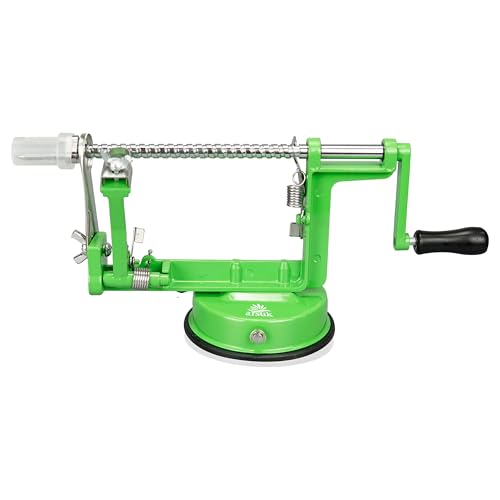 ARSUK Apple Peeler (3 Replacement Blades) Slicer Corer 3 in 1 Fruit Peeler Machine for Potatoes Stainless Steel Adjustable Blade for Easy Kitchen Use with Anti Slip Powerful Suction Base (Green)