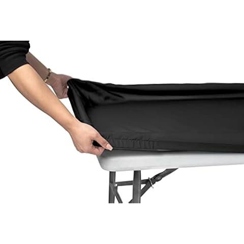 Shamrock Home Polyester 6ft Fitted Tablecloth, Elastic Rectangle Table Cover, Table Cloth, Fitted Table Covers for 6 Foot Tables, Picnic Table Cover Indoor Outdoor, Washable 72x30 inch, Black Cover