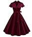Timormode Schönes Kleid für Damen A-Line Swing Cocktail Festlich Midilang Rockabilly Kleid Burgundy XL