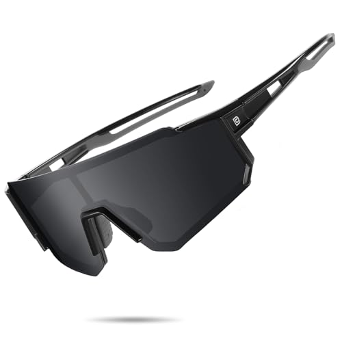 DUCO Polarized Sports Sunglasses for Men Women UV400 Protection Baseball Cycling Running Fishing Sunglasses DC0068 (Black Frame Gray Temple Gray Lens)