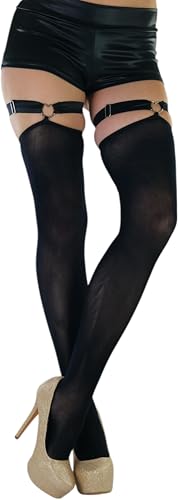 Image of ToBeInStyle Women's Opaque Closed Toe Thigh Highs With Attached Garters