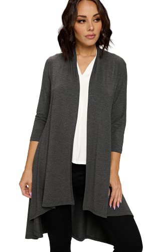 Image of Women's 3 /4 Sleeve Soft Open Front Casual Flowy Long Viscose Made from Bamboo Cardigan