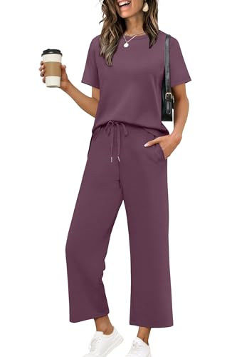 Image of XIEERDUO Women's Side Slit Lounge Sets 2026 Fashion 2 Piece Travel Outfits Cozy Loungewear Wide Leg Tracksuits S-3XL