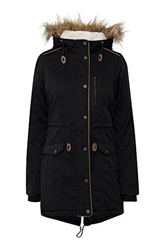 OXMO Anna Damen Winterparka Parka Mantel mit Fellkapuze und Teddy-Futter, Größe:M, Farbe:BLACK (799000)
