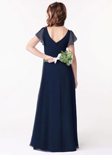 Chiffon Junior Bridesmaid Dresses V Neck Ruffle Sleeves Flower Girl Dress for Wedding Teen Girls Party Pageant Gowns MR374