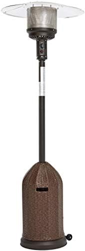 Amazon Basics 46,000 BTU Outdoor Propane Patio Heater with Wheels, Commercial & Residential - Brown Wicker