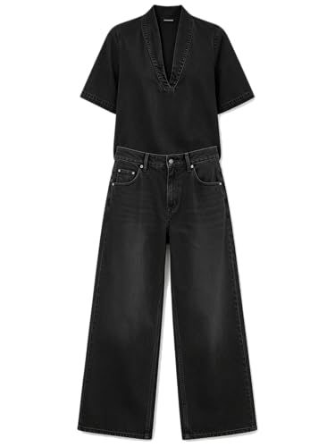 Ensemble deux pièces en jean col en V pour en finir avec les pannes de style