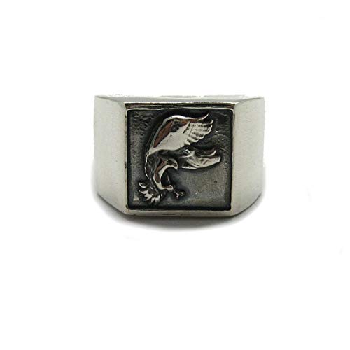 Bague en argent massif 925 Aigle R001852 : chevalière homme totem motard