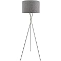 Kira Home Sadie 60" Mid Century Modern Tripod LED Floor Lamp + 9W Bulb (Energy Efficient/Eco-Friendly), Gray Drum Shade, Brushed Nickel Finish