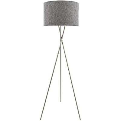 Kira Home Sadie 60" Mid Century Modern Tripod LED Floor Lamp + 9W Bulb (Energy Efficient/Eco-Friendly), Gray Drum Shade, Brushed Nickel Finish