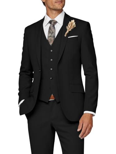 Image of Wangyue Mens Suit 3 Piece Slim Fit Suit for Men Formal Business Suit Wedding Groom Prom Tuxedo Dinner Party