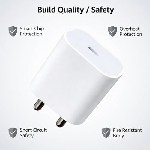 Image of Umake 20W PD Fast Charger with USB-C Cable, Wall Adapter Compatible with iPhone 17 Series (17,17 Pro, 17 Pro Max), 16 Series (16, 16 Pro, 16 Pro Max), iPhone 15 /14 /13 /12, BIS Certified (White)