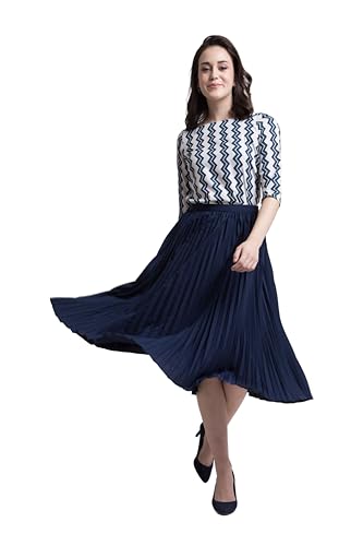 Image of FableStreet Women Skirt Casual & Festive | Elegant Flared Fit High Rise Knife Pleats All-Over Floral Print | Wrinkle-Resistant Woven Fabric for Summer & Outings