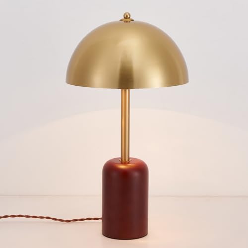 Lámpara de Mesa NUSRAN con Base de Madera y Pantalla Dorada