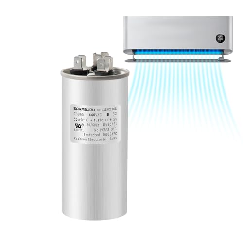 SARABURU CBB65 Capacitor 50+5 uF 50/5 MFD ± 5% 370V/440VAC Dual Run Capacitor Replacement for AC for HVAC, Air Conditioner, Condenser Straight Cool, AC Motor, Heat Pump