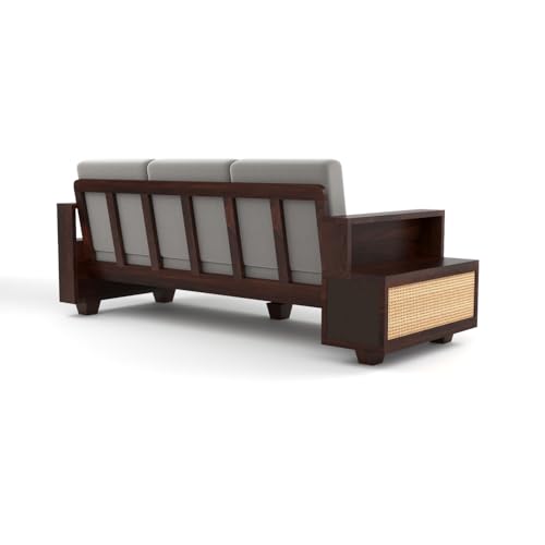 Image of Sheesham Wood 7 Seater Sofa Set with 2 Drawer Storage | 3+2+2 Wooden Sofa Set Furniture for Living Room Home Office (Natural Cane,Walnut Finish)