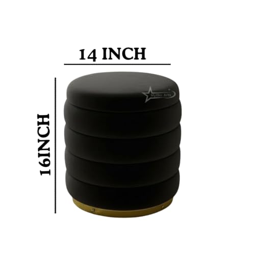 Image of Round Velvet Single-Strip Office Stool Foot Rest Stool, Linen Fabric Padded Seat Pouf Ottoman, 14 X 14 X 16 inch, Round Shape for Living Room, Office, etc. Grey