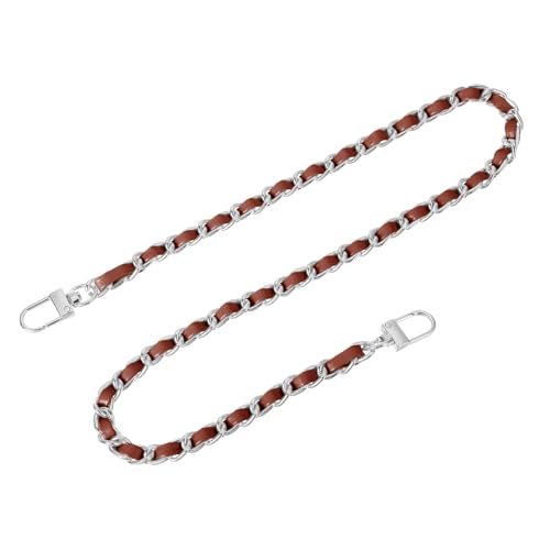 uxcell Purse Chain Strap, 24" Leather Iron Flat Chain Strap Handbag Chains Purse Straps with Buckles for Shoulder Bags Replacement Strap (Dark Brown Strap + Silver Chain)