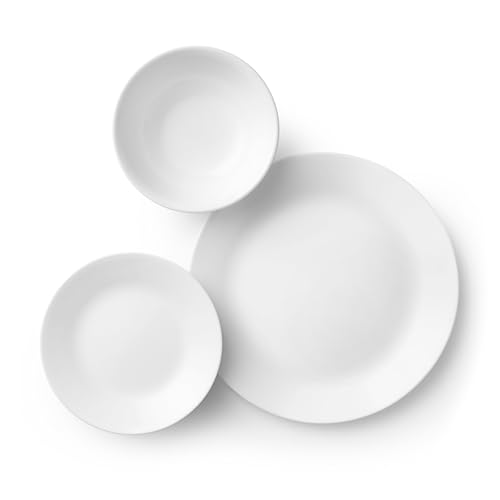 Corelle Vitrelle 18-Piece Service for 6 Dinnerware Set Triple Layer Glass and Chip Resistant, Lightweight Round Plates and Bowls Set, Winter Frost White - Image 3