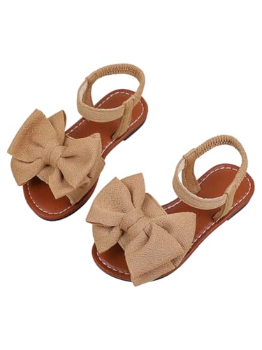 Image of GORGLITTER Girl's Sandals Dressy Bow Ankle Strap Sandal Open Toe Slides Flats Summer Cute Vacation Sandals