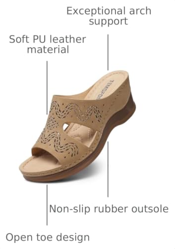 Image of TEMOFON Women Wedge Sandals Dressy: Comfortable Lightweight Summer Shoes | Low Wedge Heel - Fit Wide Feet - Comfy Stylish Slip on Sandals Size 5-11