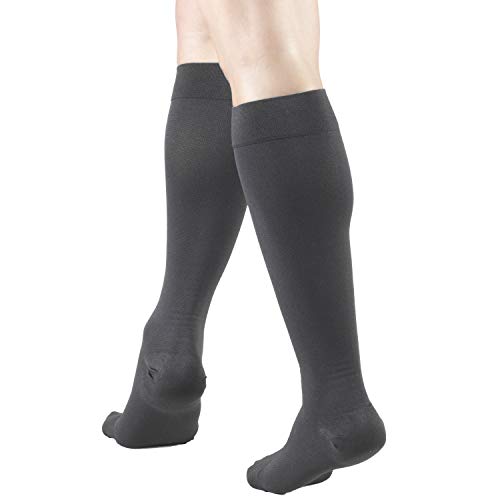 Image of Truform 20-30 mmHg Compression Stockings for Men and Women, Knee High Length, Closed Toe, Gray, X-Large (8865GR-XL)