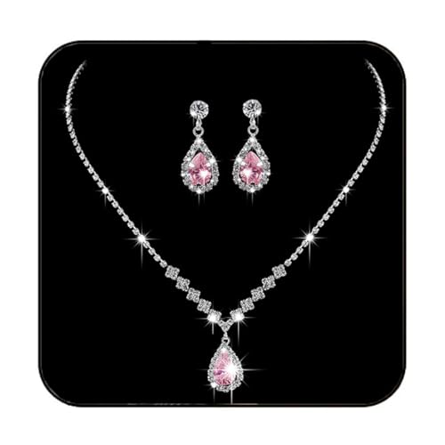 JAKAWIN Silver Rhinestone Jewelry Set Wedding Necklace Earrings for Women