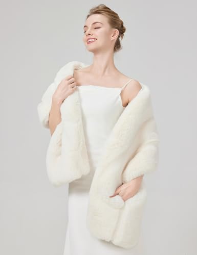 BEAUTELICATE Faux Fur Shawl Bridal Wrap Winter Wedding Stole Bridesmaids Cover Up Women Shrug3