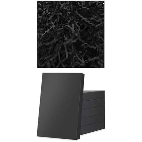 JINMING 6 Extra Large Gift Boxes with Lids 17x11x2.5 Inches, and 1 LB Black Crinkle Cut Paper Shred Filler Cover