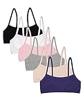 Fruit of the Loom Girls' Cotton Spaghetti Strap Sport Bra, Blueberry/Black/Grey/White/Sand/Blush, 36