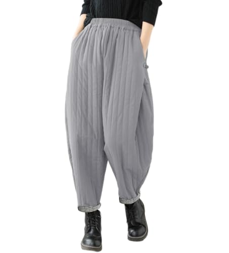 TBA Winter Pants for Women Warm Down Cotton Pant Thicker Padded Quilted Sweatpants Loose Fit Wide Leg Trousers with Pockets